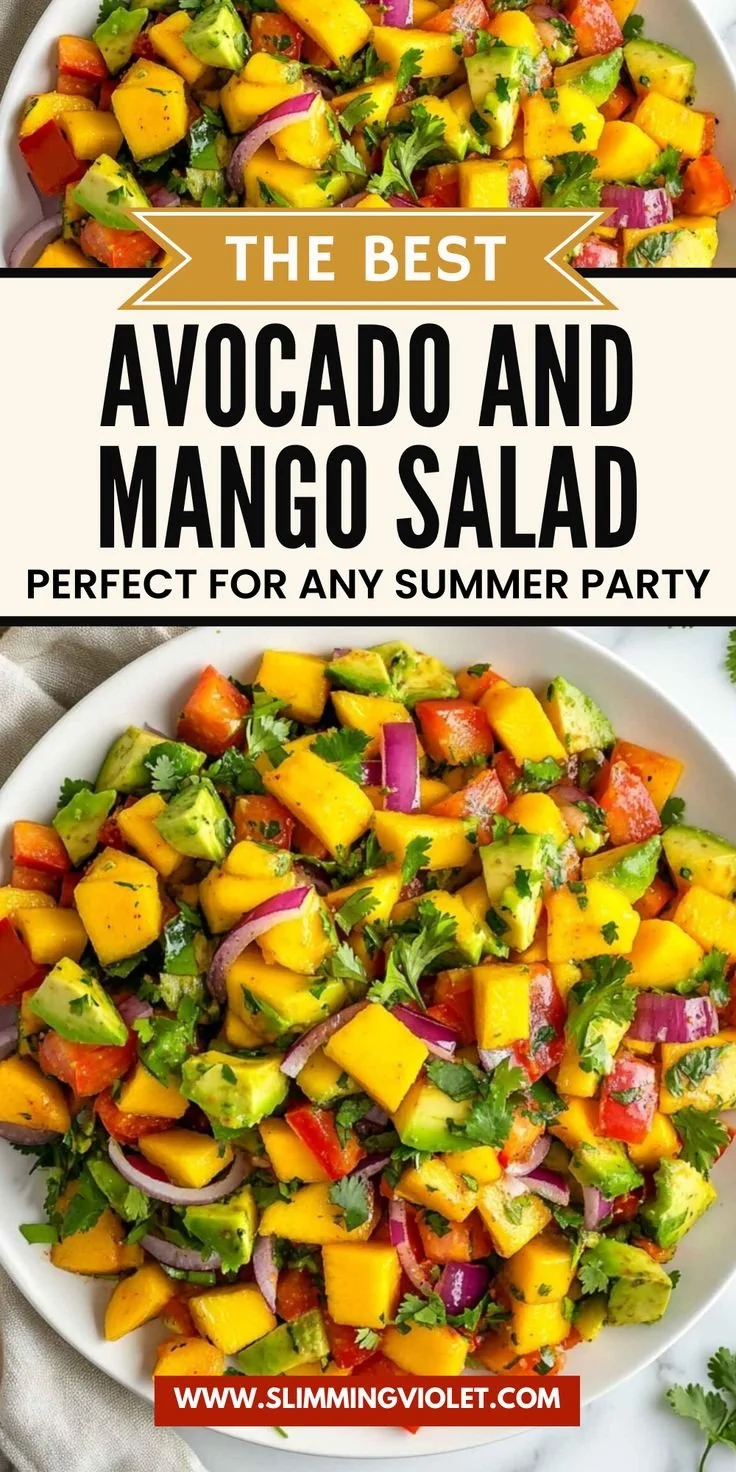 Colorful avocado mango salad with fresh ingredients and vibrant presentation