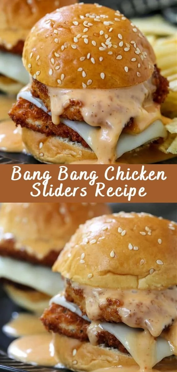 Bang Bang Chicken Sliders made with spicy sauce and tender chicken