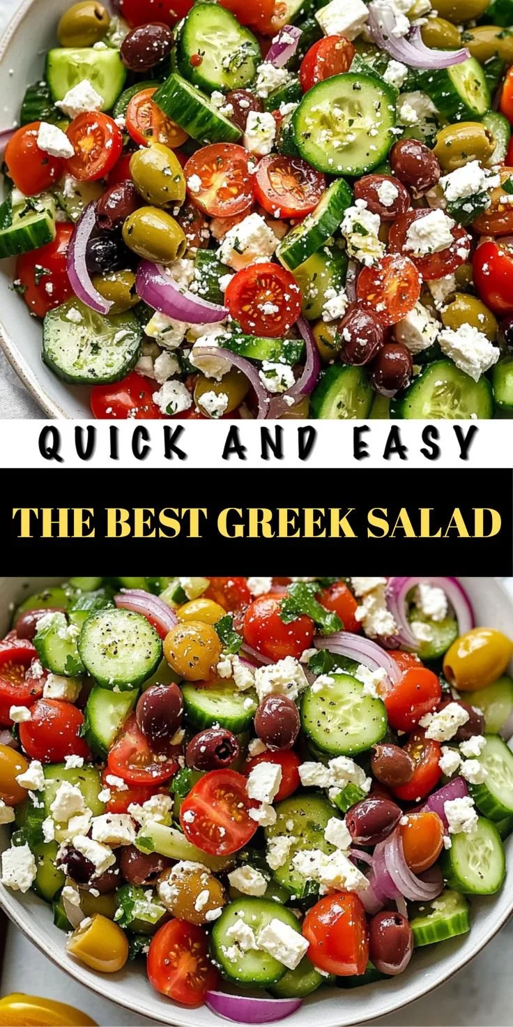Fresh Greek salad with tomatoes, cucumbers, olives, and feta cheese
