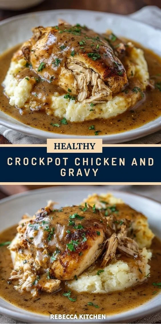 Crockpot Chicken and Gravy 8 Delicious Crockpot Chicken and Gravy served in a bowl with mashed potatoes.