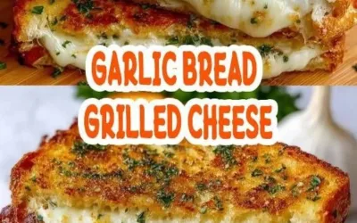 Cheesy garlic bread grilled cheese sandwich with crispy exterior