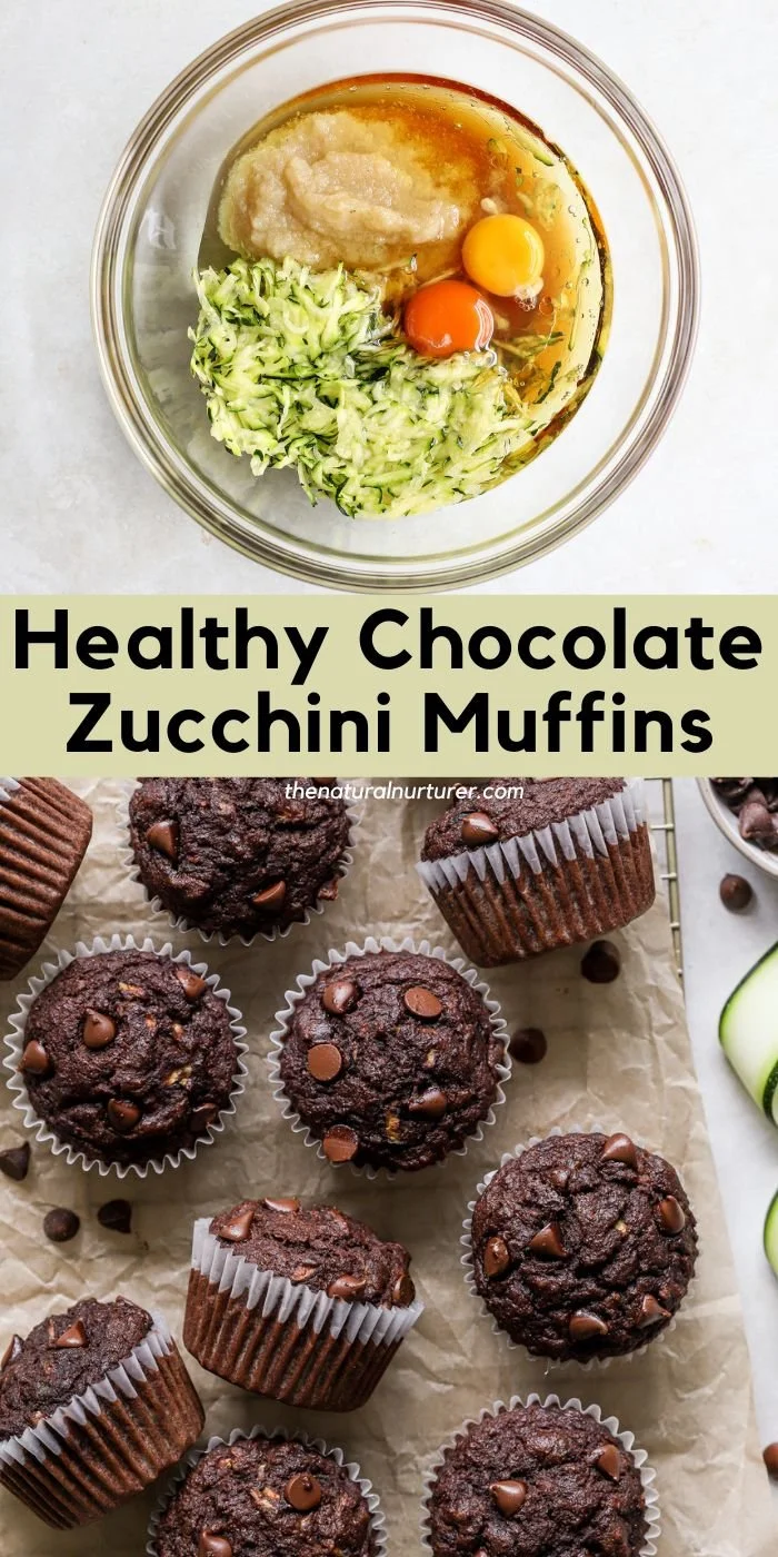 Healthy & Moist Chocolate Zucchini Muffins 9 Healthy chocolate zucchini muffins with a moist texture and rich flavor