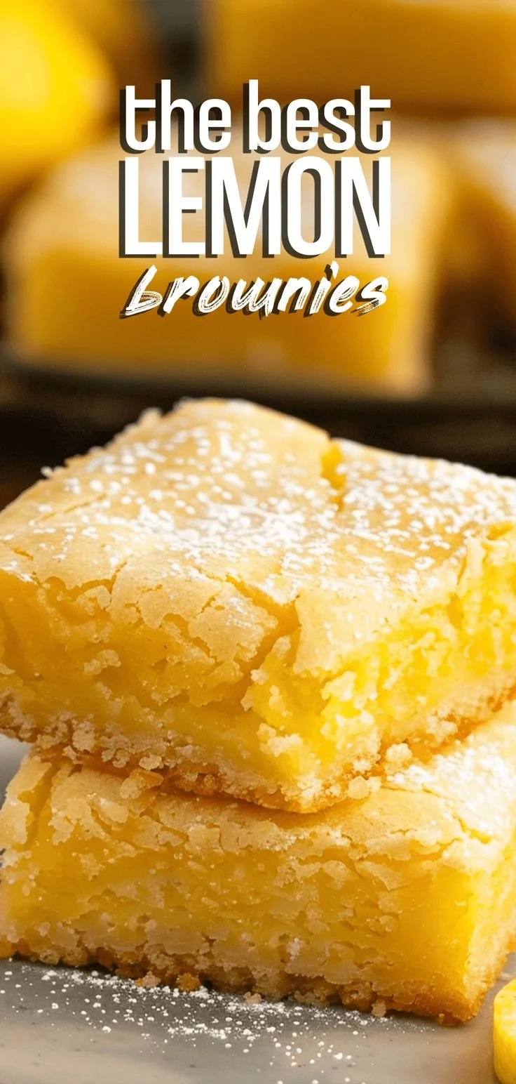 Delicious lemon brownies with a zesty lemon glaze on a white plate