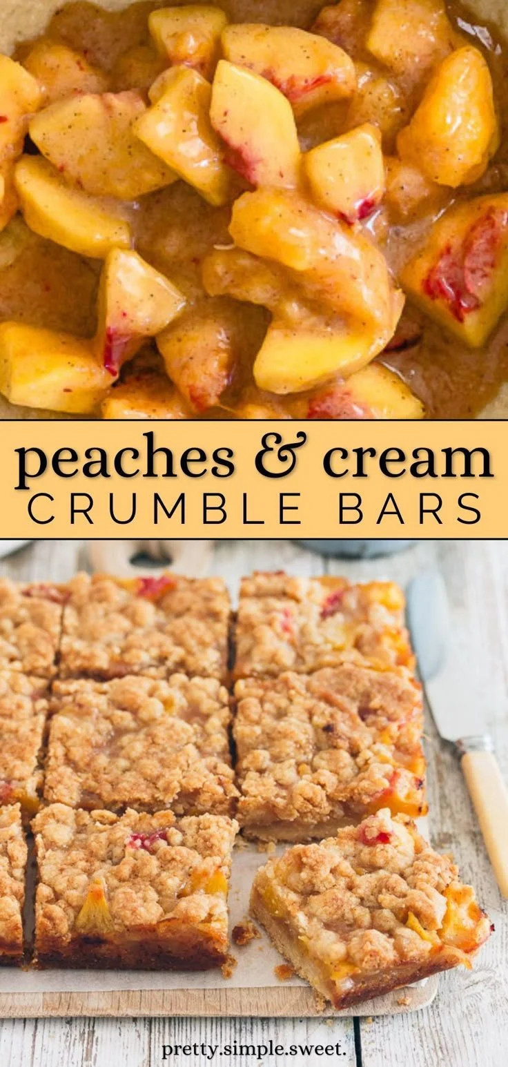 Delicious Peach Crumb Bars with a buttery crumb topping and fresh peach filling