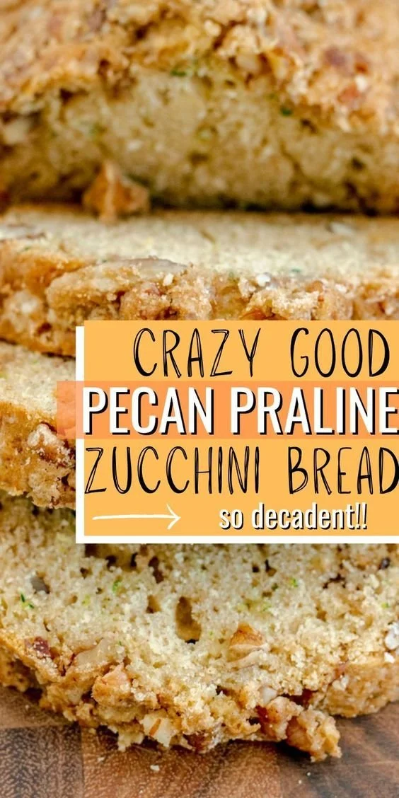 Pecan Praline Zucchini Bread 11 Pecan praline zucchini bread with nuts on a wooden table