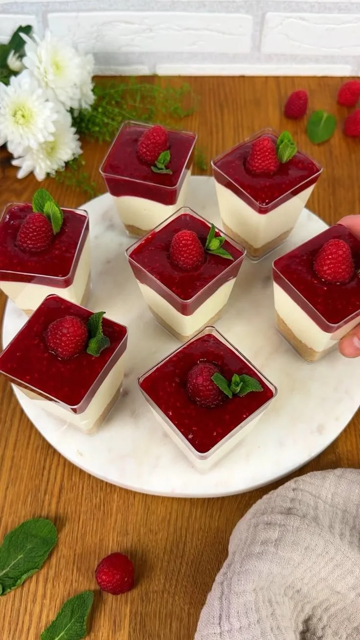 Delicious raspberry cheesecake in a glass with mascarpone cream for summer dessert
