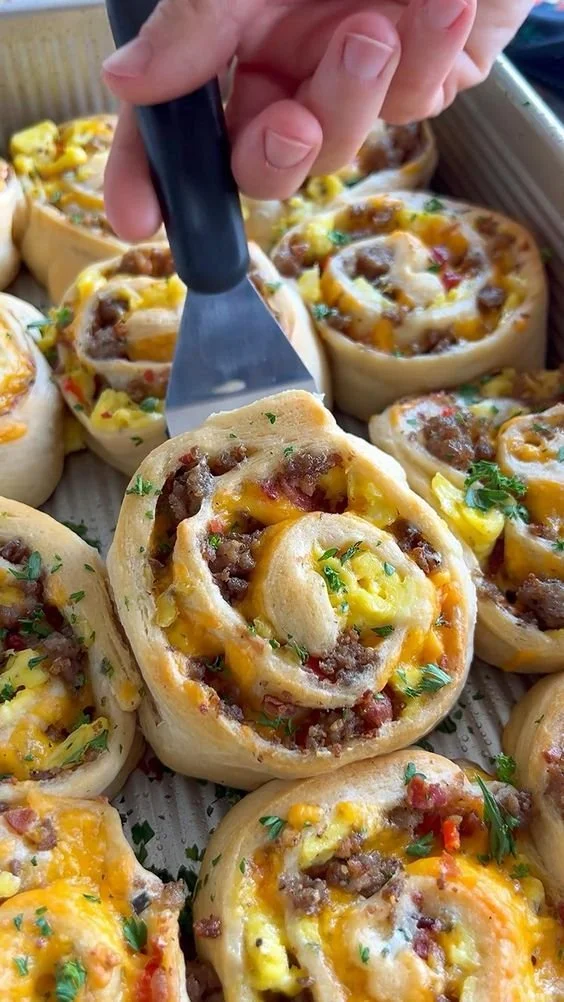 Savory breakfast rolls with fresh ingredients and rich flavors.